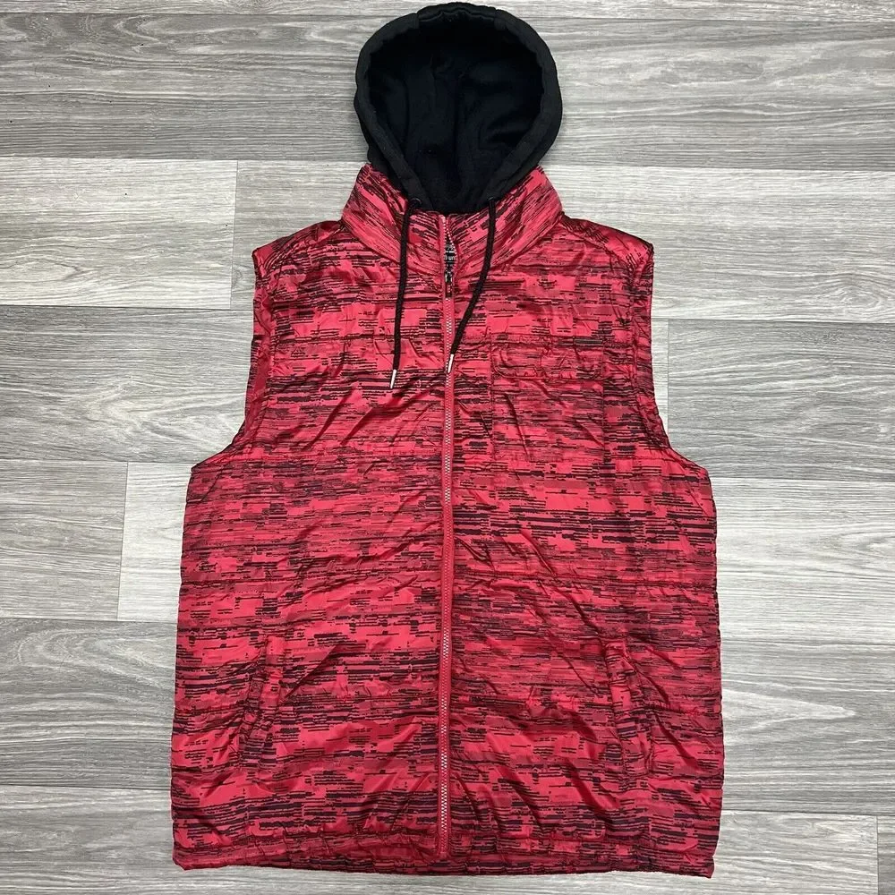 Vintage Y2K Ecko Unltd Puffer Hoodie Vest Mens Large‎ Red Tiger Camo Black Skate